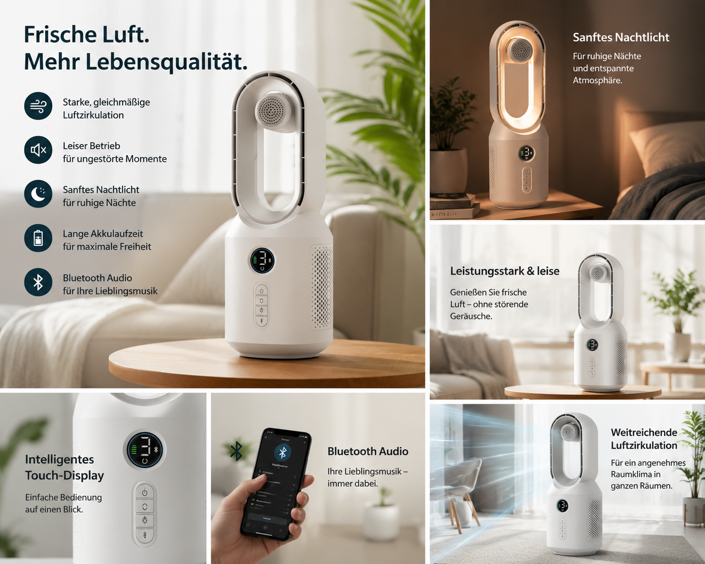 Ventilator mit Bluetooth-Lautsprecher und Nachtlicht