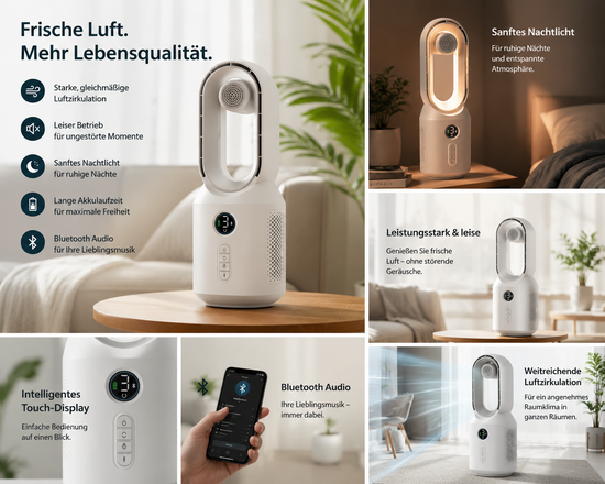 Ventilator mit Bluetooth-Lautsprecher und Nachtlicht